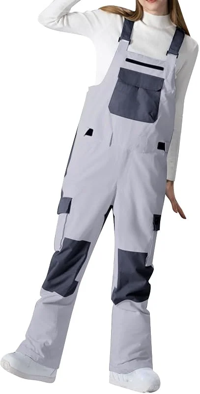 Pantalon thermique d'hiver pour femme : pantalon de ski avec bretelles pantalon d'hiver pantalon de trekking imperméable extérieur softshell pantalon de snowboard salopette chaude salopette — Vetements ski