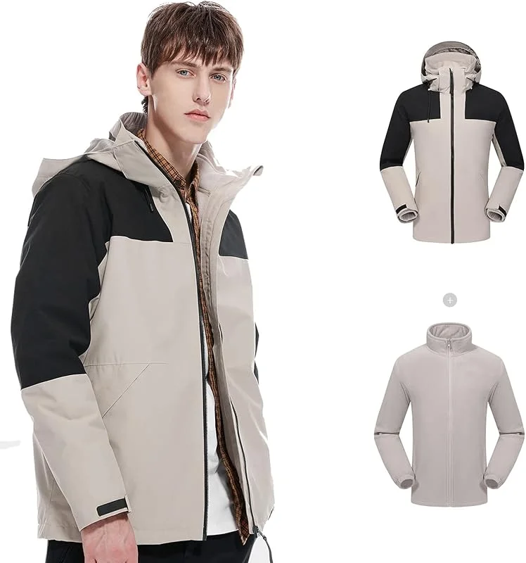 MU Vêtements Pour Hommes 3 En 1 Hiver Veste de Ski Chaud Toison Liner Veste Coupe-Vent Manteau Isolé Neige Imperméable Réglable Capuche Parka, B, Xl — Vetements ski