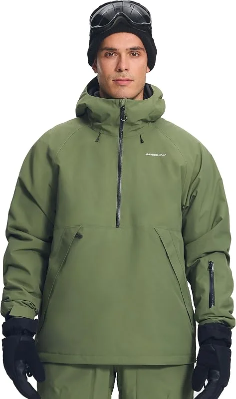 Pioneer Camp Veste de ski et de snowboard semi-frontale, pour homme, avec colonne d'eau de 10 000 mm, imperméable et respirante (7000 g), avec jupe de neige amovible, capuche réglable — Vetements ski