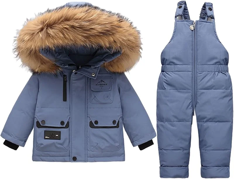 Combinaison de Neige 2PCS Fille Garçon Doudoune Manches Longues à Capuche + Pantalons de Ski Enfant Ensemble de Doudoune pour Bébé d'hive — Vetements ski