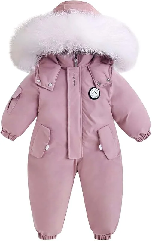 Combinaison Ski Bebe Enfant Polaire Fleece De Neige Veste Habit De Neige Coupe-Vent Encapuchonné Fourrure Nouveau-Né 0-12 Mois Tenues Survêtement — Vetements ski