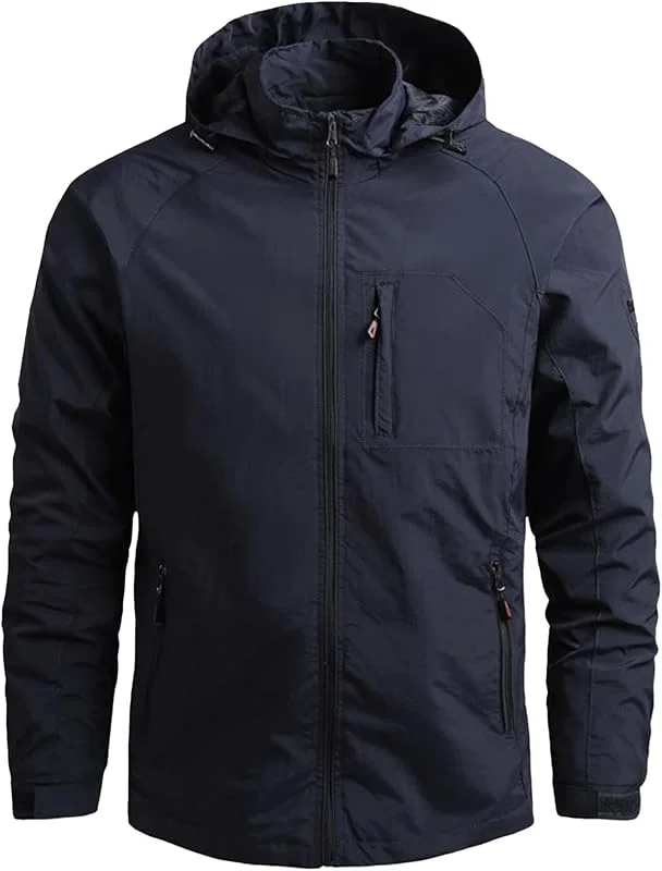 Veste de Montagne pour homme Manteaux de randonnée en plein air Décontracté à Col Montant Blouson Aviateur Jacket Léger Zippé Coupe-Vent Veste en softshell avec capuche — Vetements ski