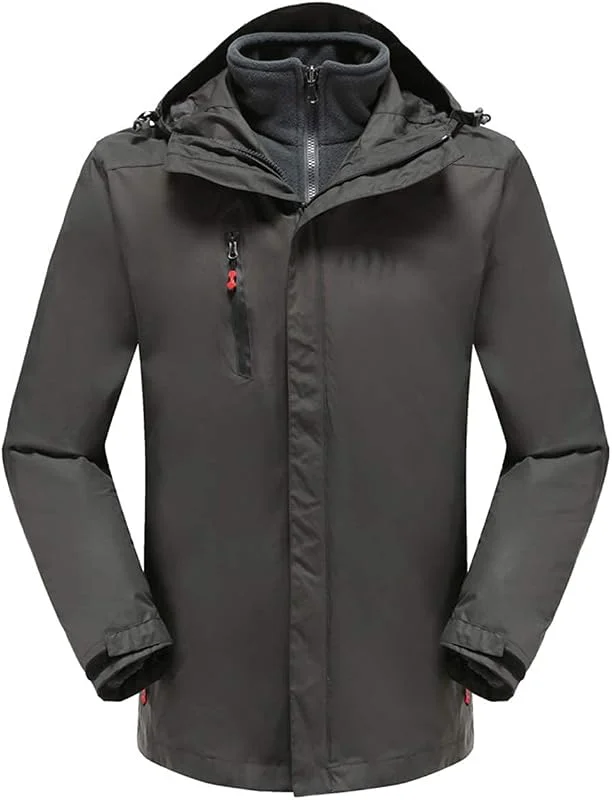 MU Veste de Ski de 3 En 1 Pour Hommes - Veste de Montagne Chaude Hivernale Sertie D'Une Veste de Doublure En Polaire Veste À Capuche de Coquille Étanche, Grey, 3Xl — Vetements ski
