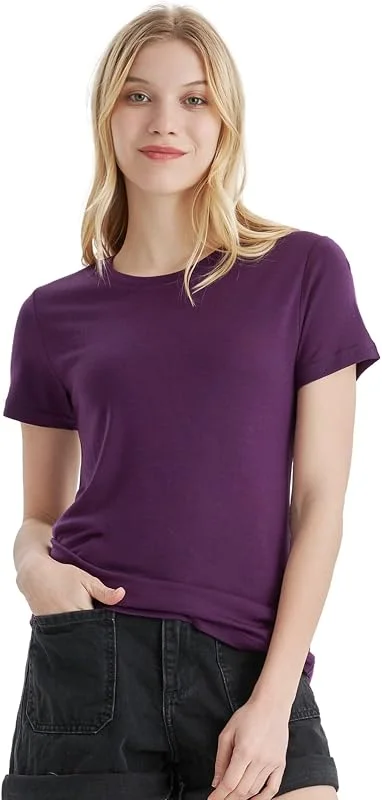 Merino Protect 100% Laine Merinos T-Shirts Femme Col Rond Manches Courtes sous Vetement Résistance Odeur Couche Base pour Voyage Randonnée Tshirt — Vetements ski