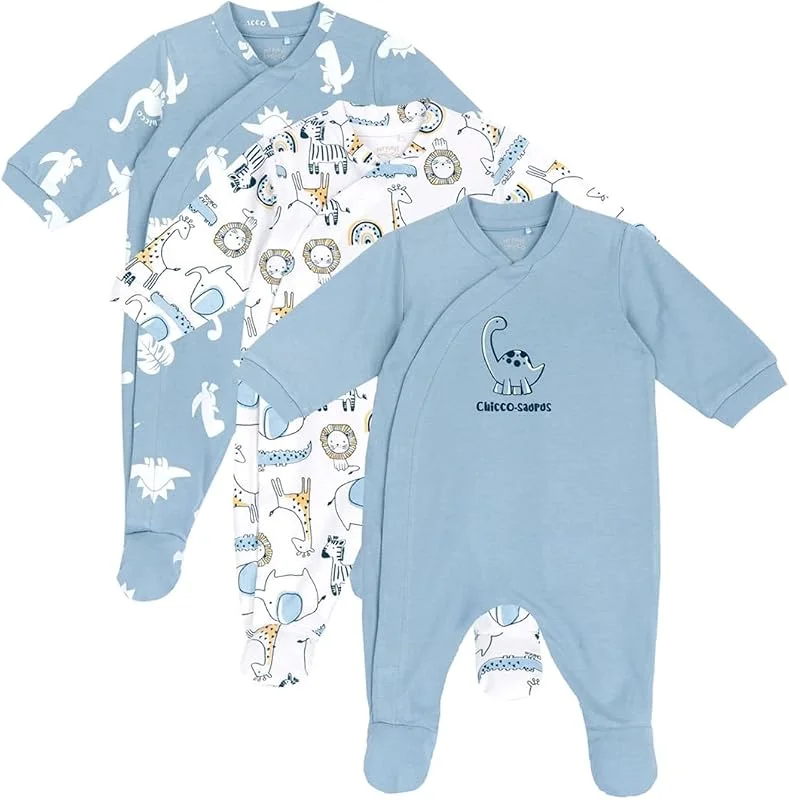 Chicco Bébé garçon Lot de 3 Grenouillères avec Pieds Intégré en Coton NOS_4 — Vetements ski