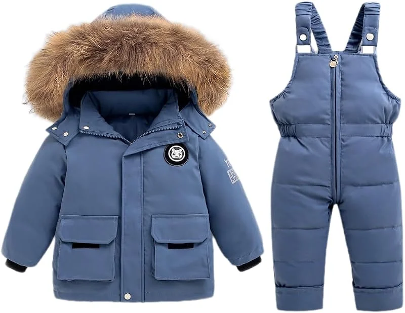 Enfant Combinaison de Ski Hiver Bébé 2 Pièces Doudoune Manteau avec Neige Bavoir Pantalon Garçons Filles Combinaisons de Neige Vêtements Bleu 18-24 Mois — Vetements ski
