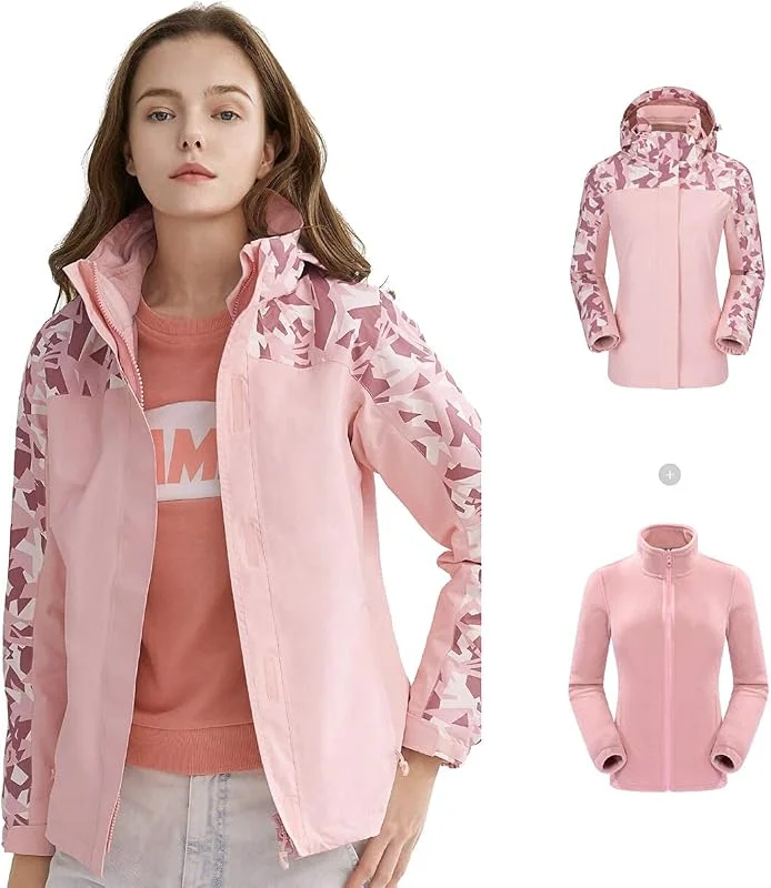 MU Veste de Ski Imperméable À L'Étanche de La Montagne Pour Femmes Veste À Coupe-Vent Veste Coupe-Vent Veste de Pluie 3-En-1 Hiver Chauds Chauds, Pink, M — Vetements ski
