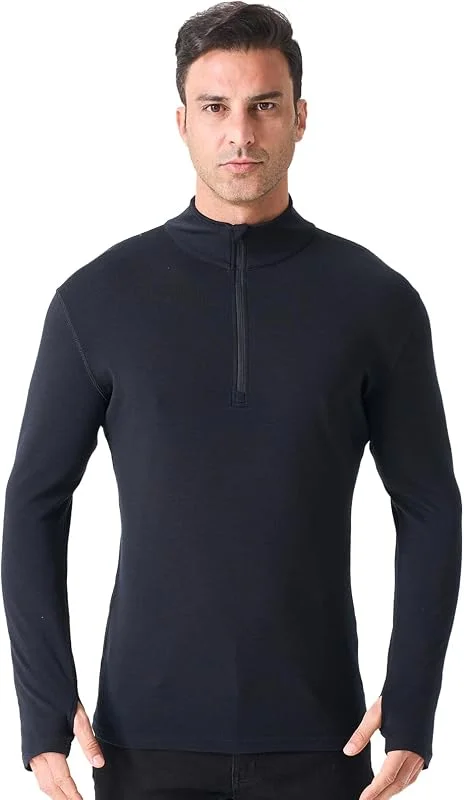Merino Protect sous-Vêtement 100% Laine Mérinos Pull Douce Pull À Demi-Zip Chaud Randonnée Chasse — Vetements ski