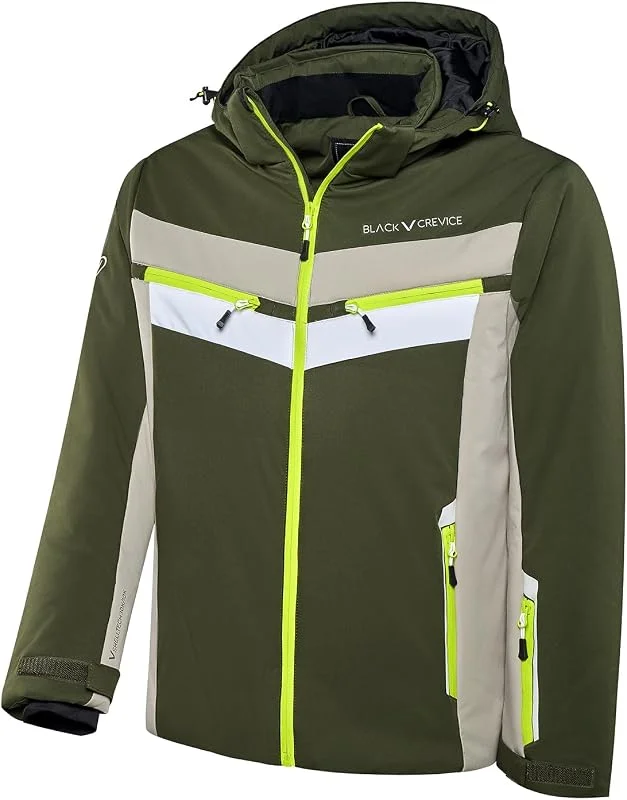 Black Crevice Veste de ski pour homme - Imperméable et coupe-vent - 10 000 mm - Veste de ski et d'extérieur respirante avec jupe pare-neige et capuche amovible - Chaud et fonctionnel — Vetements ski