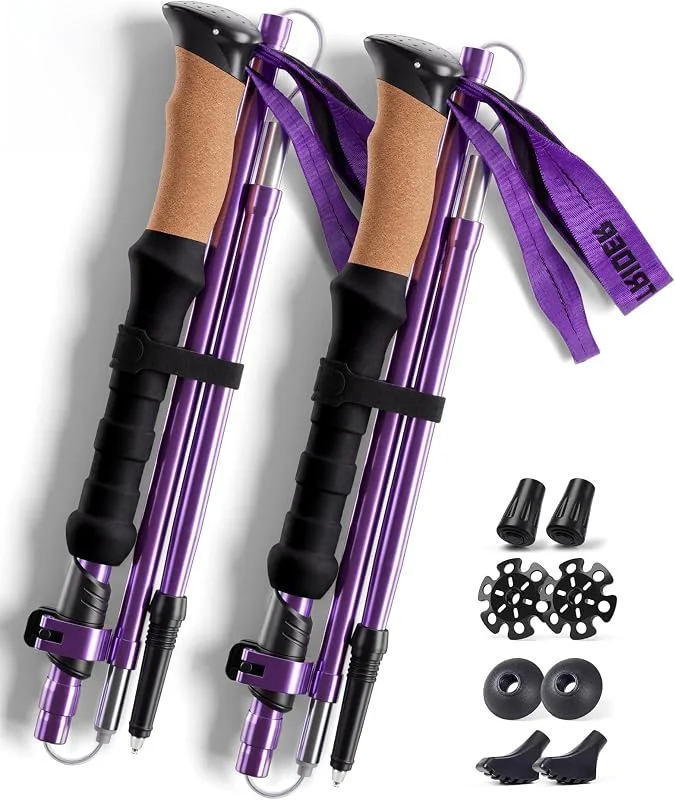 Bâtons de randonnée pour randonnée – Bâtons de randonnée pliables et légers en aluminium 7075 (283, 5 g), bâtons de marche à trois volets avec poignée en liège pour personnes âgées, hommes — Equipement ski