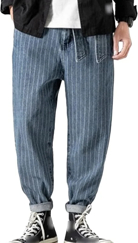 Pantalon Sarouel Rayé pour Homme Pantalon en Coton Vintage DéContracté en Denim Pantalon en Jean DéLavé Taille Plus — Vetements ski