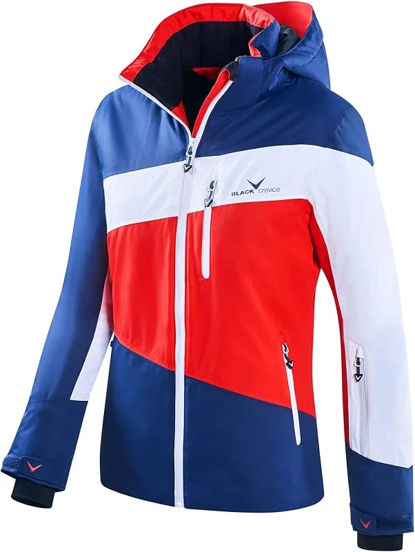 Black Crevice Veste de ski pour femmes I En diverses couleurs et tailles I Veste fonctionnelle pour femmes coupe-vent & imperméable I Poches à fermeture éclair imperméables I Avec capuche — Vetements ski