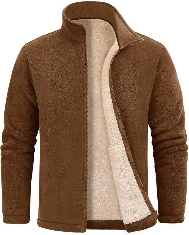 Veste Polaire Chaud Hiver Pour Hommes Epaissie Sweat Randonnée Ski Travail Jacket Fermeture à Glissière Full Zip Collier Poignets élastiques Poches Zippées Blousons — Vetements ski