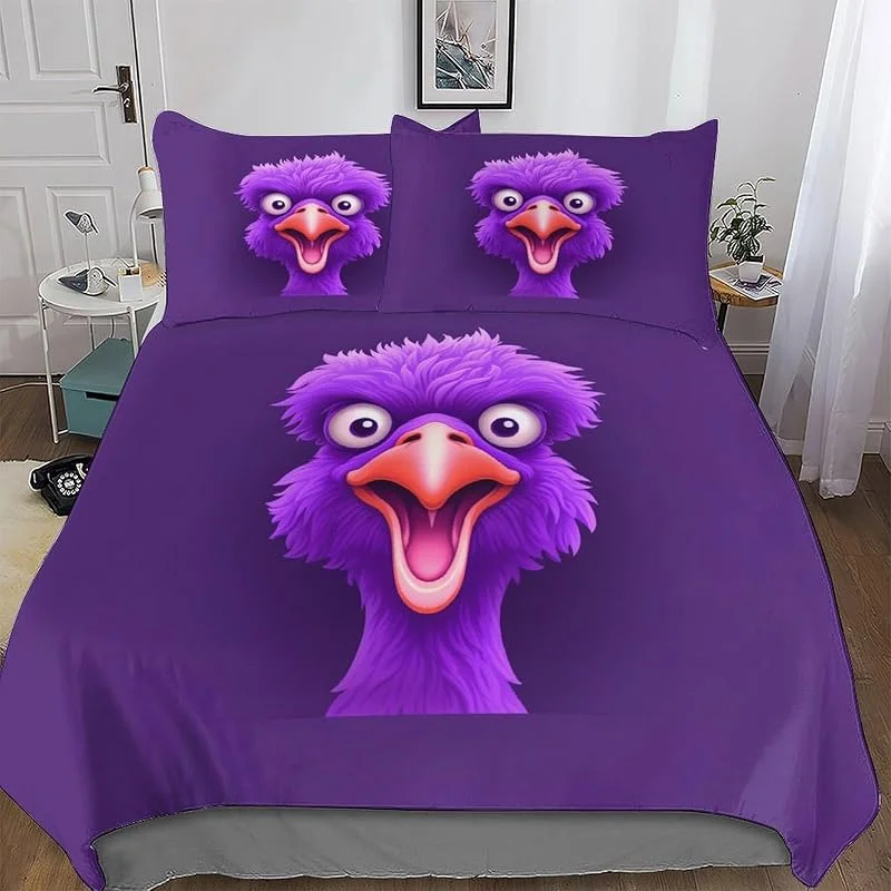 Autruche Parure De Lit 3 Pièces Housse De Couette en Microfibre Hypoallergique pour Enfants Et Adolescents Double (200x200cm) — Equipement ski