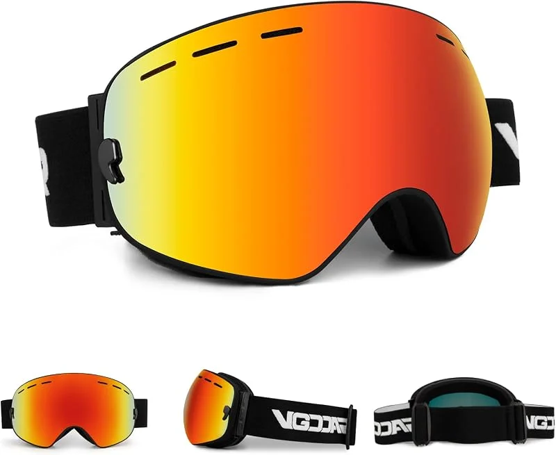 Masques de Ski OTG, Masques de Ski Sans Monture Avec Double Lentille Sphérique Antibuée, 100% UV400 Protection Masques de Ski Snow pour Hommes, Femmes — Equipement ski