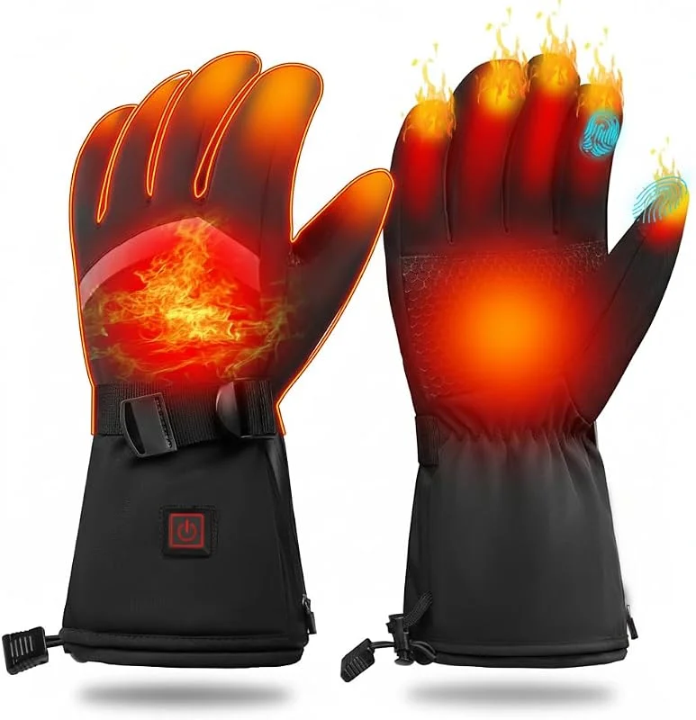 Gants Chauffants Rechargeables pour Ski et Moto - Gants Thermiques Homme Femme avec Batterie 3000mAh, 3 Niveaux de Chauffage, Imperméables, Tactiles pour VTT, Randonnée, Chasse — Vetements ski