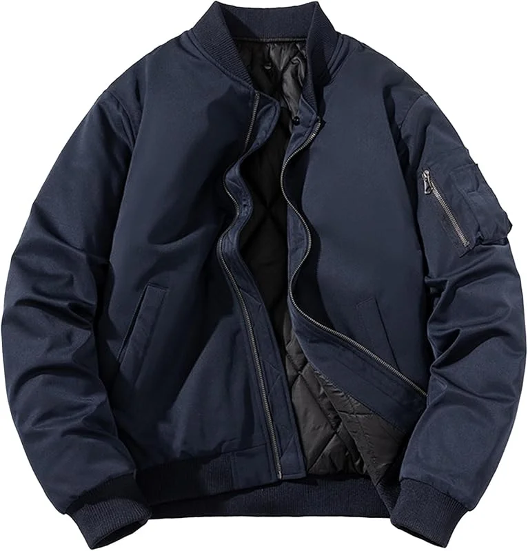 ZDJSWJ Veste chaude rembourrée bomber pour homme Veste softshell légère à capuche Full zip baseball printemps automne vêtements — Vetements ski