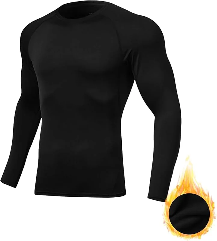 Maillot Compression à Manches Longues pour Homme sous-Couche Winte Doublée en Polaire Couche de Base Top Thermique Athlétique Collants de Fitness pour Course à Pied Basket-Ball Ski Randonnée — Vetements ski