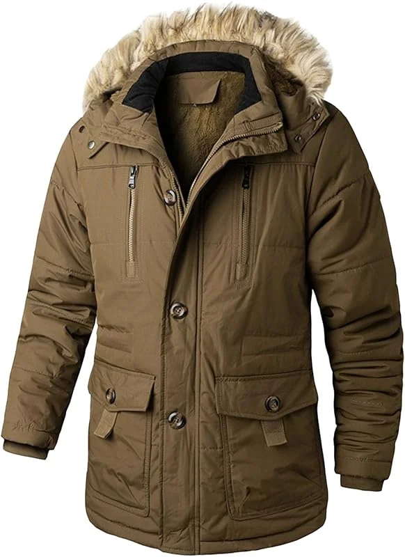Veste d'hiver pour homme avec capuche amovible en fausse fourrure - Manteau parka imperméable et chaud pour le ski, la neige et l'extérieur — Vetements ski