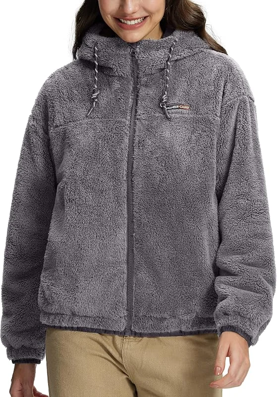 Veste polaire femme à capuche légère sweat windproof et chaude transition avec poches, doudoune polaire douce et confortable avec fermeture éclair complète pour running, randonnée et loisirs — Vetements ski