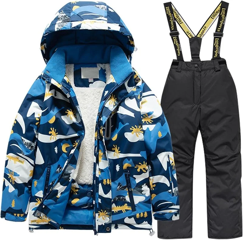 Enfant Combinaison de Ski Hiver, Doudoune + Hiver Pantalons de Ski Enfant Chaud 2 Pièces Hiver Vêtements Costume de Neige Garçon Coupe-Vent Imperméable combinaison vêtements — Vetements ski