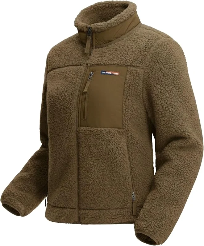Pioneer Camp Veste Polaire Femme à Col Montant - 550g Ultra Épaisse, Anti-Vent - Pour Randonnée, Ski, Alpinisme - Tissu Haute Densité Anti-Bouloche - Pochettes Zippées, Ourlets Élastiques — Vetements ski