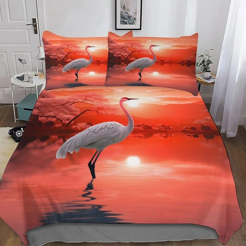 Grue Blanche Housse De Couette 3 Pièces avec Taies D'oreillers Adultes Enfant Doux Microfibre Housse De Couette Parure De Lit Double (200x200cm) — Equipement ski