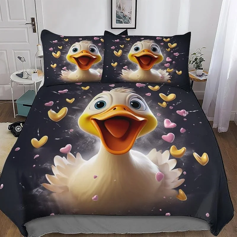 Canard Mignon Parure De Lit 3 Pièces avec Taie d'oreiller Douce Microfibre Housse De Couette pour Enfants Adultes Double (200x200cm) — Equipement ski