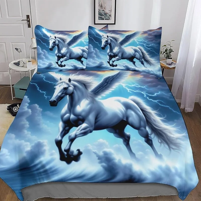 Cheval Imprimé Housse De Couette Et Taie d'oreiller Et Housse Couette 3 Pièces Parure De Lit Hypoallergique Microfibre avec Fermeture Éclair Double (200x200cm) — Equipement ski