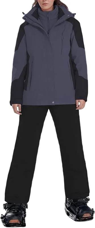 Ensemble de ski doublé chaud, veste et pantalon comme tenue pratique 3 en 1 pour les débutants en snowboard — Vetements ski