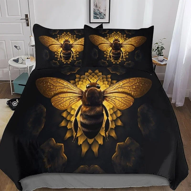 Abeille Housse De Couette avec Taie d'oreiller Parure De Lit Microfibre Housse De Couette 3 Pièces Douce Enfants Adultes Double (200x200cm) — Equipement ski