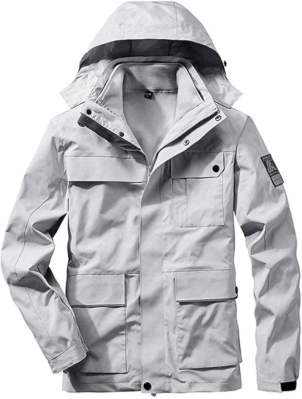 MU Vêtements Pour Hommes Veste de Ski, Résistant À L'Eau Veste de Montagne Légère Sport Avec Chapeau Amovible, 3-In-1 Hiver Chaud Coupe-Vent Raincoat, C, 5Xl — Vetements ski
