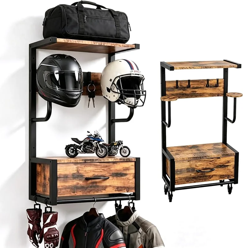 Support mural pour casque de moto, avec 4 clips de gants et 4 crochets, support de casque pour moto, vélo, football, ski et casques de sécurité — Equipement ski