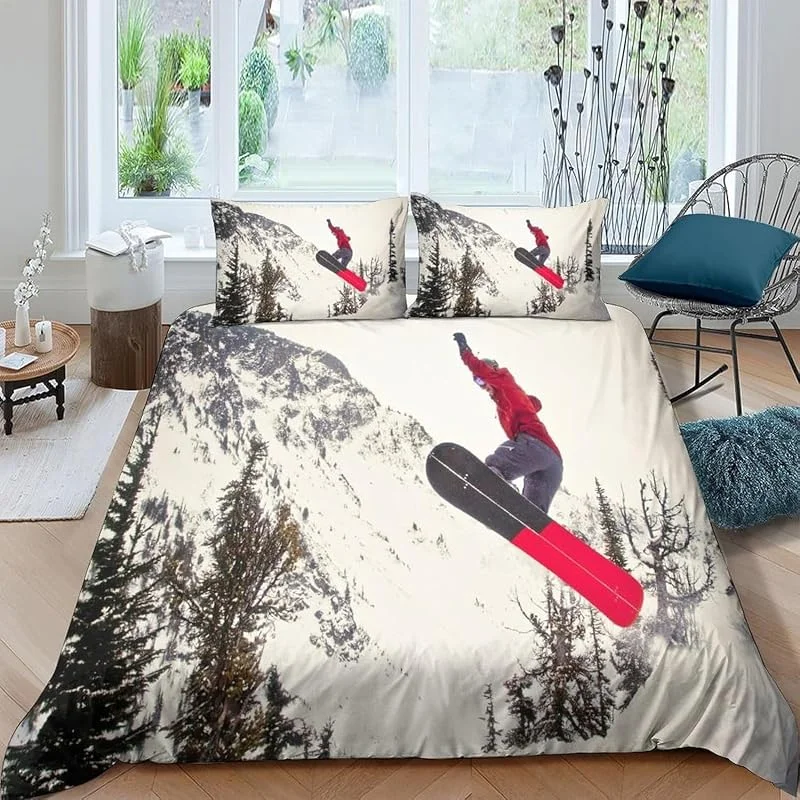 Housses De Couettes Microfibre 3D, Imprimé 3 Pièces Ensemble De Literie avec Ski Sports Extrêmes Housse De Couette Et 2Taie d'oreiller pour Les Adolescents Enfant - Respirant 220X240 Cm -2166336511329 — Equipement ski