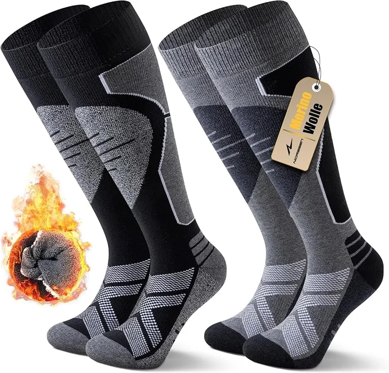 Niorasen Chaussettes Ski Laine Mérinos Homme Femme, Thermiques, 2, 3 Paires — Vetements ski