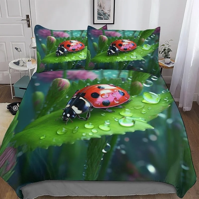 Animal Coccinelle Housse De Couette avec Taie d'oreiller Parure De Lit Microfibre Housse De Couette 3 Pièces Douce Enfants Adultes Double (200x200cm) — Equipement ski