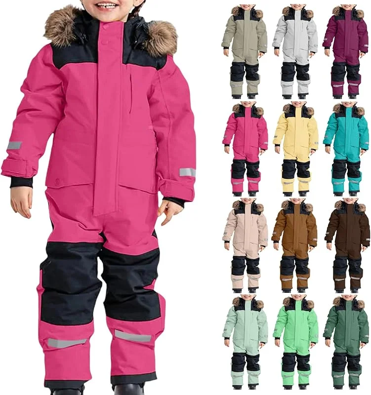 Combinaison de ski classique pour enfant - Une pièce - Unisexe - Combinaison de neige - Imperméable - Coupe-vent - Thermique - Hiver - Chaud - Épais - Capuche épaisse - Combinaison d'extérieur — Vetements ski
