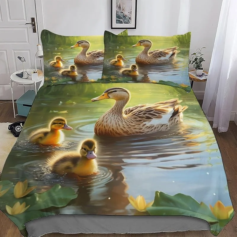 Canard Mignon Housse De Couette 3 Pièces avec Taies D'oreillers Adultes Enfant Doux Microfibre Housse De Couette Parure De Lit Double (200x200cm) — Equipement ski