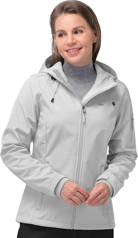 33, 000ft Veste Softshell pour femme, veste chaude doublée de polaire, manteau léger à capuche coupe-vent pour randonnée en plein air — Vetements ski
