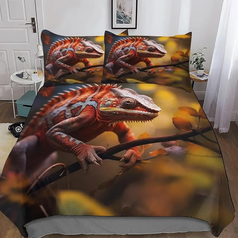 caméléon Imprimé Housse De Couette Et Taie d'oreiller Et Housse Couette 3 Pièces Parure De Lit Hypoallergique Microfibre avec Fermeture Éclair Double (200x200cm) — Equipement ski