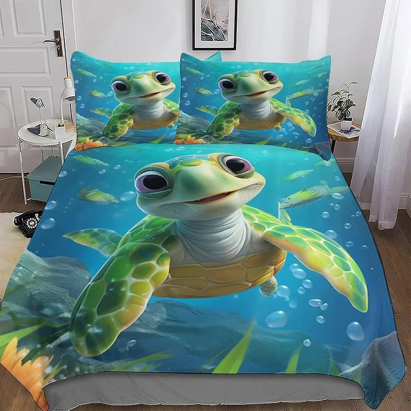 Cute Tortue Parures De Lit pour Enfants Adultes Housse De Couette Microfibre 3 Pièces Housse De Couette Et Taies D’Oreillers Double (200x200cm) — Equipement ski