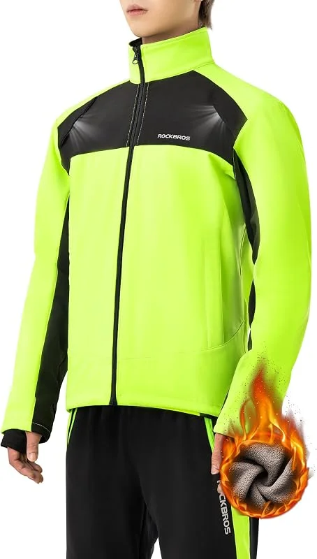 ROCKBROS Veste, Pantalon de Vélo Thermique Hiver Vêtements de Vélo Molleton Polaire Coupe-Vent Respirant Réglable Activités de Plein Air Cyclisme Escalade Randonnée Camping Course Vert Fluo M-4XL — Vetements ski