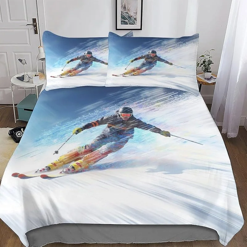 Ski Parure De Lit Ensemble De Housse De Couette Fixé À 3 Pièces Housse Couette Ultra Doux Microfibre avec Taie d'oreiller pour Enfants Adultes Double (200x200cm) — Equipement ski