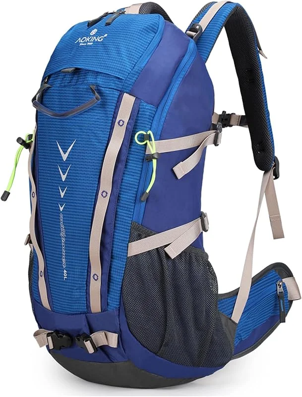 Aoking Sac à dos pour la randonnée, escalade, éléments standards :panneau en maille amovible, imperméable, sifflet SOS, housse de pluie, options :poche à eau 2 litres, sacs de couchage — Equipement ski