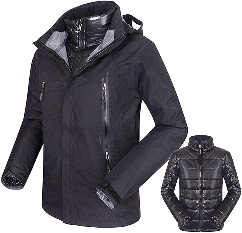 MU Veste de Ski de 3 En 1 Pour Hommes Imperméable Avec Une Veste En Molleton Chaude Mobilière À Capuche À Capuche Détachable, Coupe-Vent Respirant Vêtements de Montagne Imperméable, Black, Xxl — Vetements ski