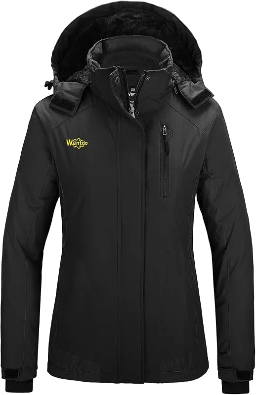 Wantdo Femme Veste de Montagne Outdoor coupe-vent avec Capuche Extérieur Manteau d'hiver Chaud Amovible Veste Imperméable Veste Randonnée pour Voyage — Vetements ski