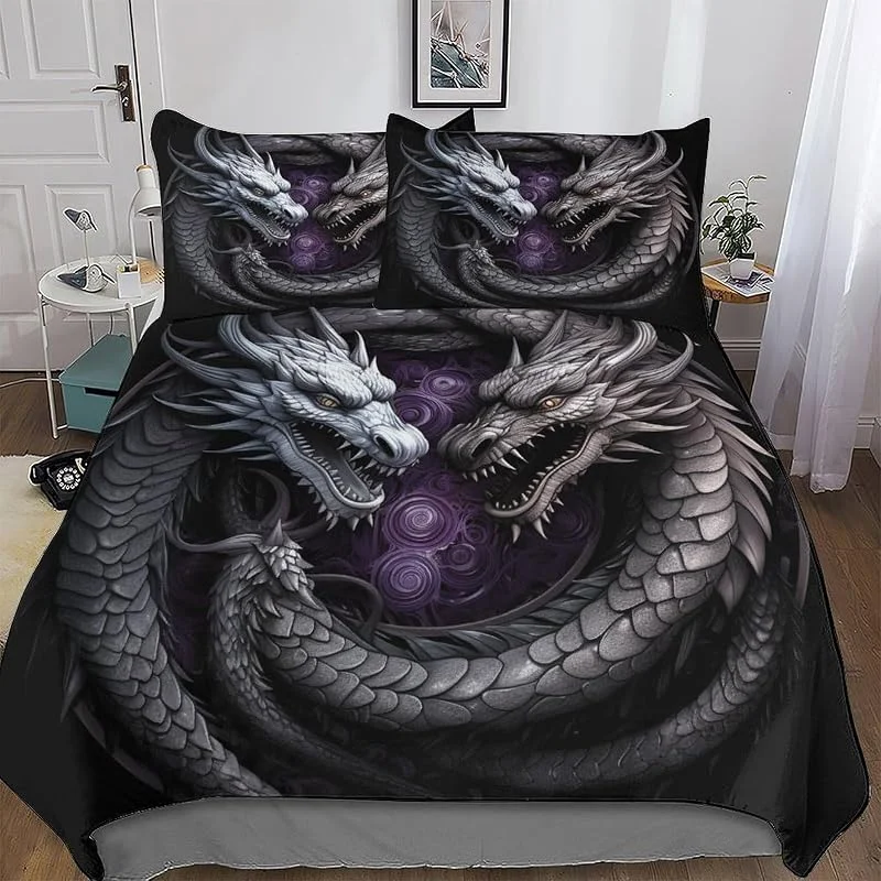 Dragon Housse De Couette Et Taies d'oreiller 3 Pièces Housse Couette en Microfibre pour Enfants Parure De Lit Double (200x200cm) — Equipement ski