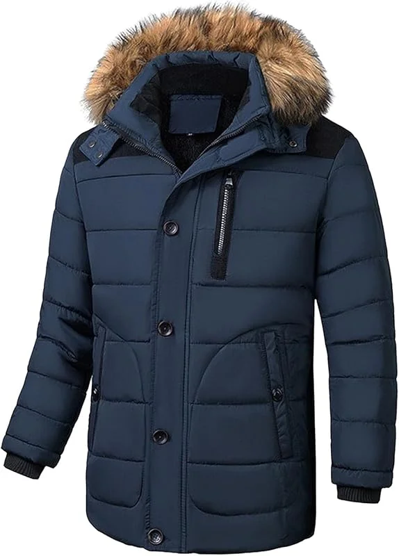 Doudoune d'hiver épaisse pour homme, veste matelassée chaude avec capuche en fausse fourrure pour voyage, ski — Vetements ski