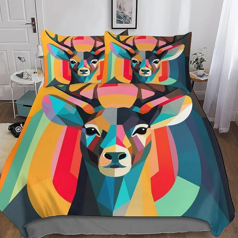 Animal Cerf Housse De Couettes pour Enfants Adultes Parure De Lit 3 Pièces, Microfibre De Literie avec Taies D'oreillers Double (200x200cm) — Equipement ski