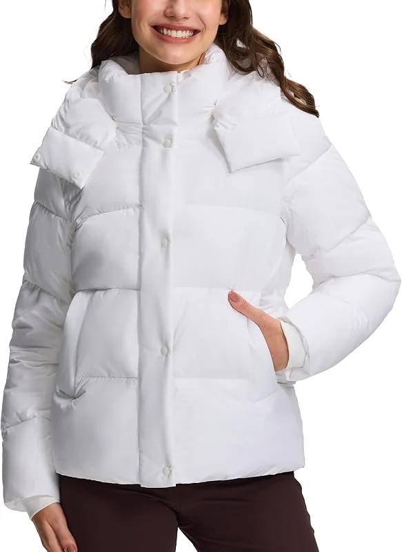 Pioneer Camp Veste d'hiver pour femme, veste matelassée chaude, coupe-vent et imperméable avec capuche amovible et taille réglable, légère et chaude pour le ski, la randonnée, le camping — Vetements ski